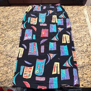 Vintage Bets by Canvasbacks Women Large Black Abstract Geometric Maxi Skirt ws